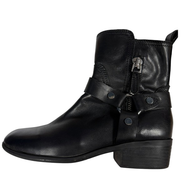 Marc Fisher Shoes - Marc Fisher Black Leather Buckle Strap Ankle Boots Women's Size 8.5 M Moto Biker